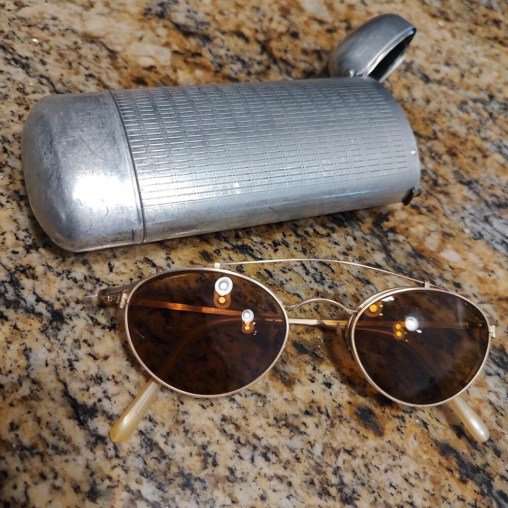 RARE Oliver Peoples OP 88 BG FRAMES ONLY Gold Oval Metal & Clip On Case Mens